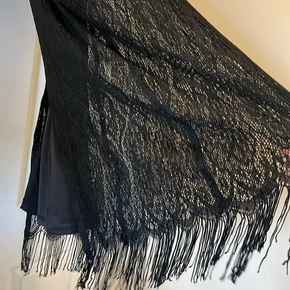 Vintage black fringed long skirt boho gatsby romantic goth witchy - Picture 4 of 8